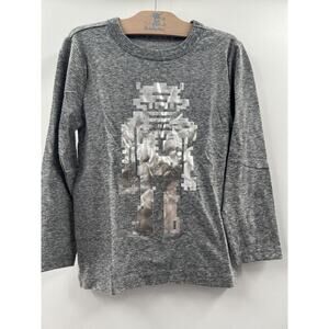 Crewcuts Boy’s Metallic Robot Long Sleeve Heather Gray Shirt BTS Size 3 NWT